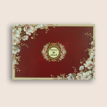 Maroon Padded Floral Wedding Card - KAA06100