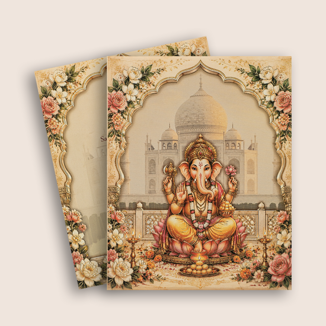 Cream Lord Ganesha Padded Invitation Card - KPR07250