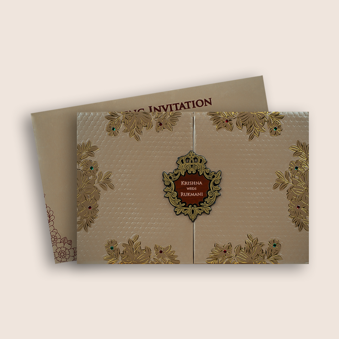 Metallic Peach Floral Door Style Marriage Card - KJTS1854