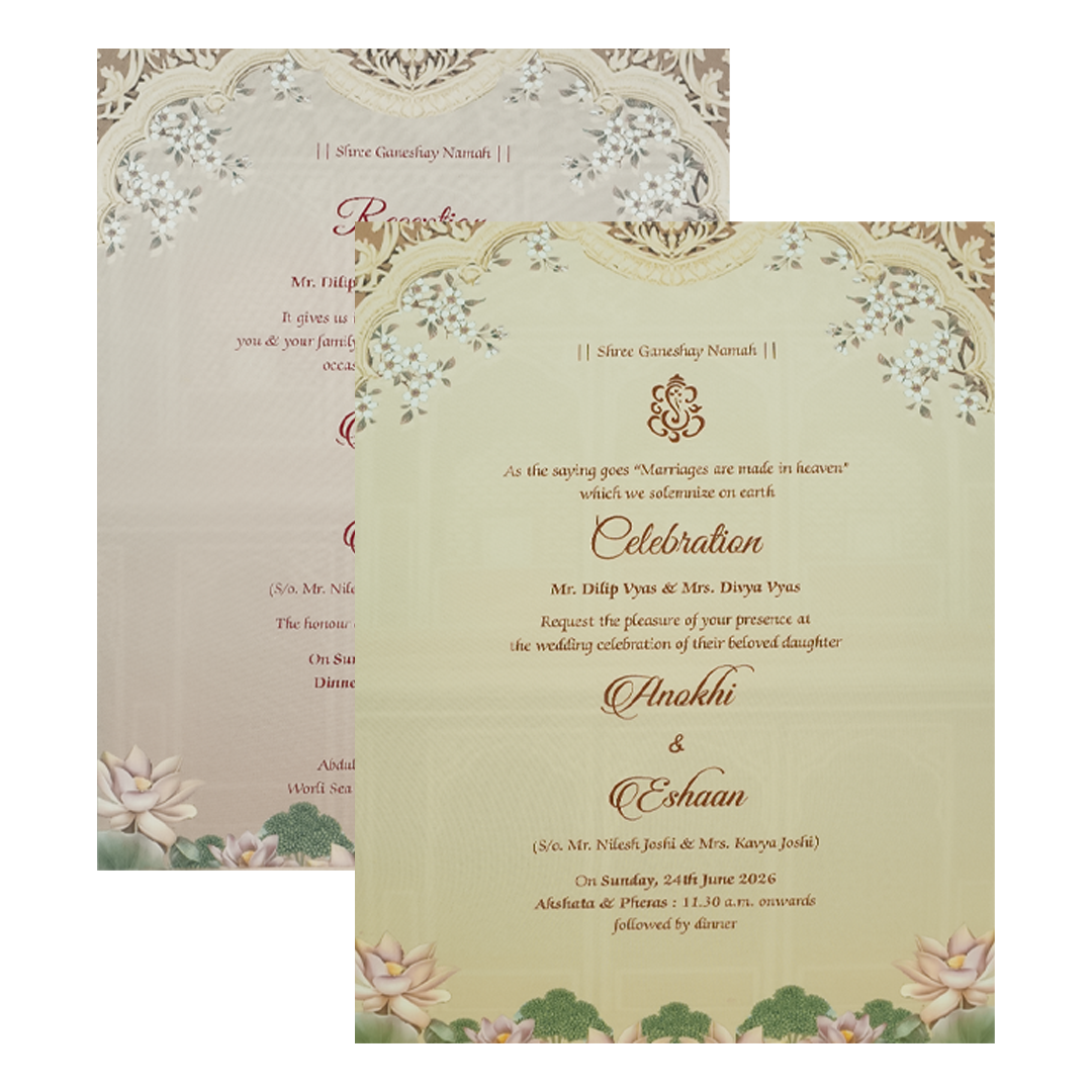 Cream Royal Laser Cut Padded Wedding Card-KJTS3686