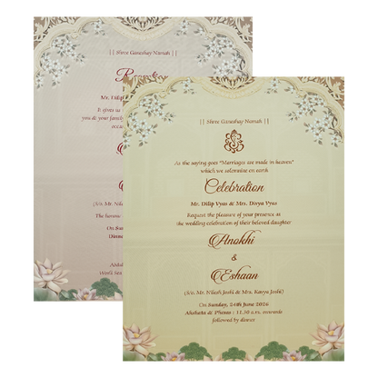 Cream Royal Laser Cut Padded Wedding Card-KJTS3686