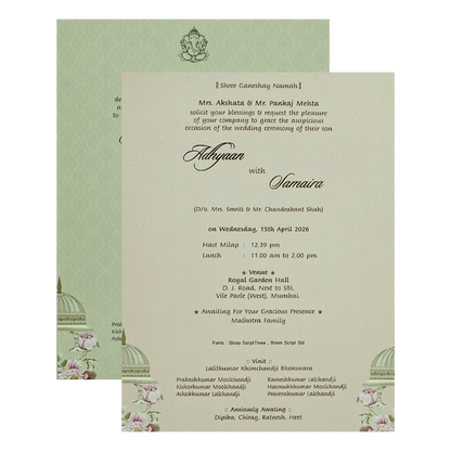 Grey Padded Floral Palace Wedding Card-KRC31040