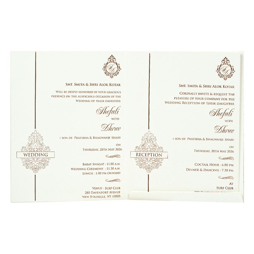 White Ganesha Floral Wedding card-KRE28480