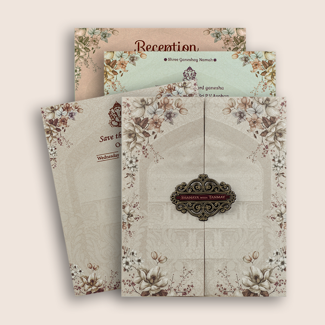 Beige Floral Arch Door Style Invitation Card - KVN06960