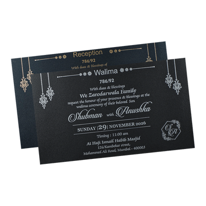 Black Gold Floral Padded Wedding Card-KRB09331