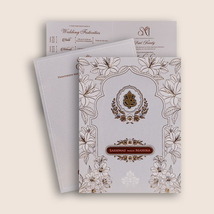 White Embossed Floral Wedding Invitation Card - KRE29510