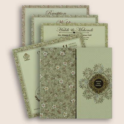 Pale Green Floral Padded Door Style Wedding Invitation - KSH18690