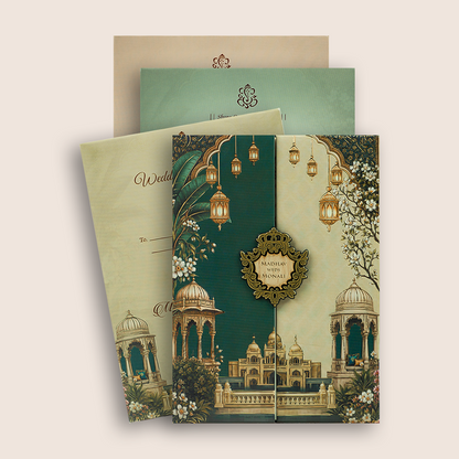 Green palace Padded Door Style Invitation Card - KJTS3696