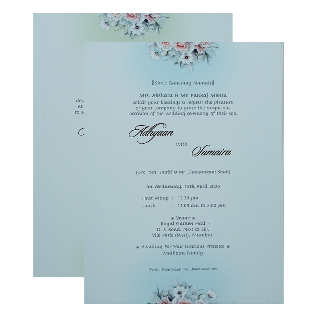 Lavender Padded Floral Wedding Card-KRC31050