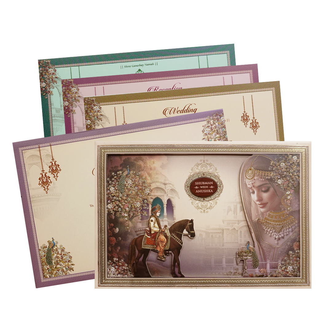 Royal Baraat Theme Padded Embossed Wedding Invitation Card-KRB09650