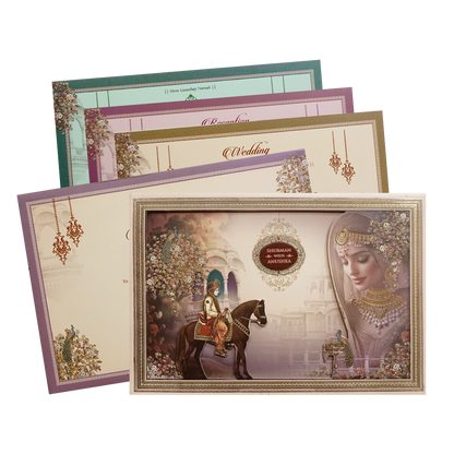 Royal Baraat Theme Padded Embossed Wedding Invitation Card-KRB09650