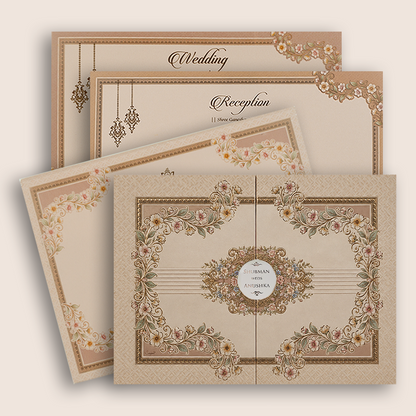 Pale Pink Floral Door Style Padded Wedding Card - KRB10800
