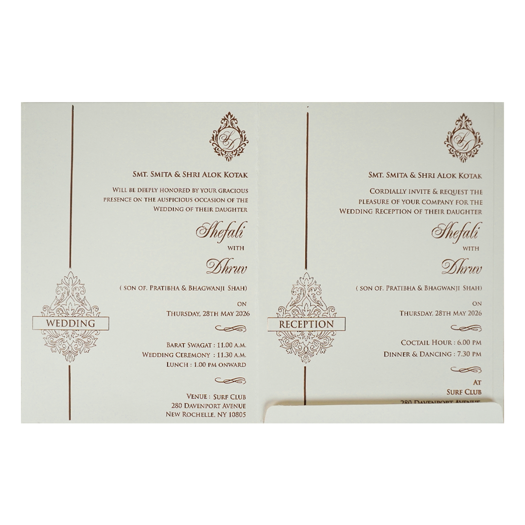 White Embossed Ganesha Classic Wedding card-KRE28450