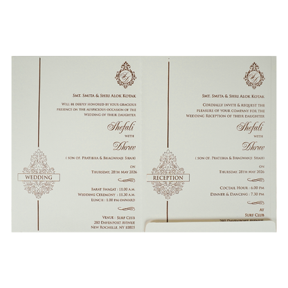 White Embossed Ganesha Classic Wedding card-KRE28450