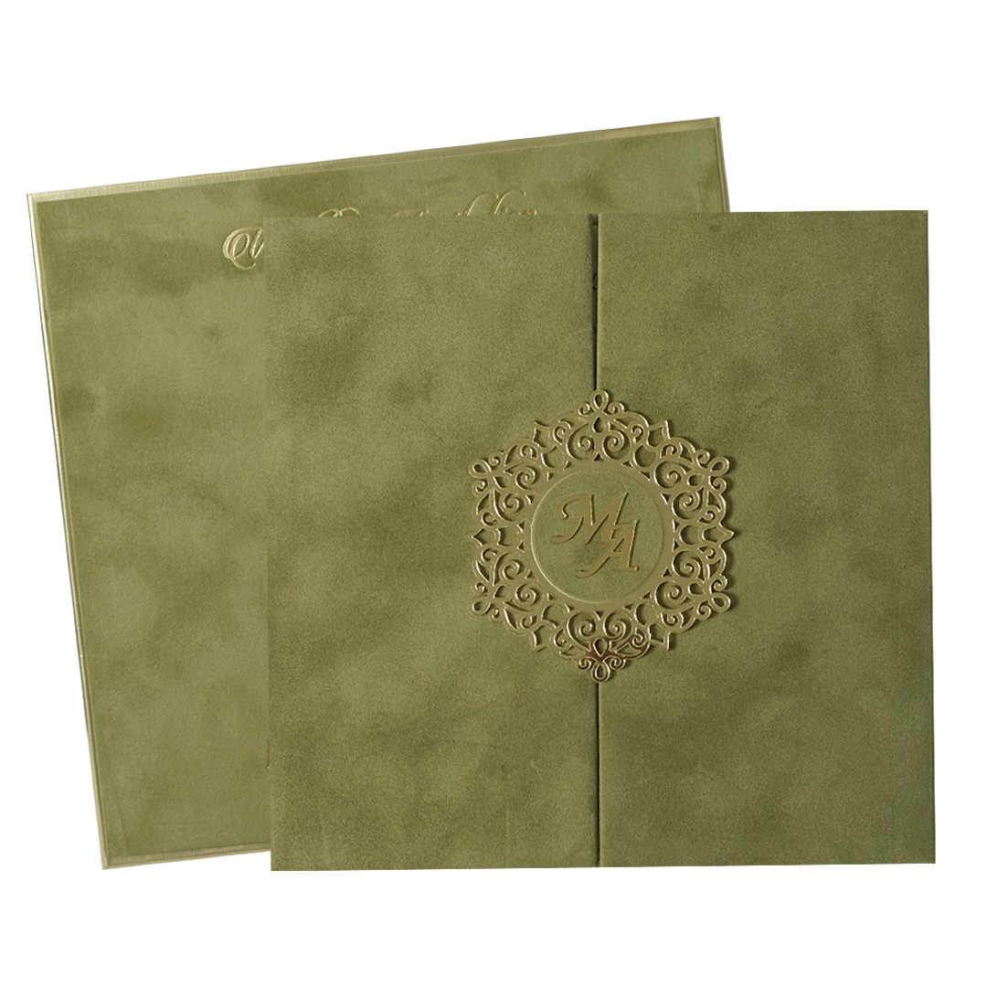 Green Gatefold Padded Wedding Card-KMMWD1166