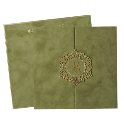 Green Gatefold Padded Wedding Card-KMMWD1166
