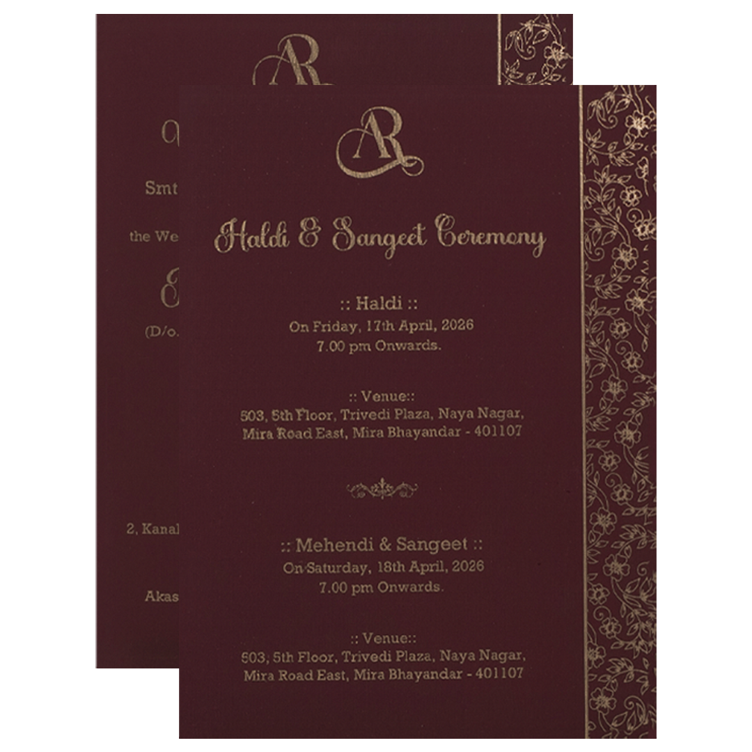 Maroon Gold Embossed Wedding Card-KSI64970