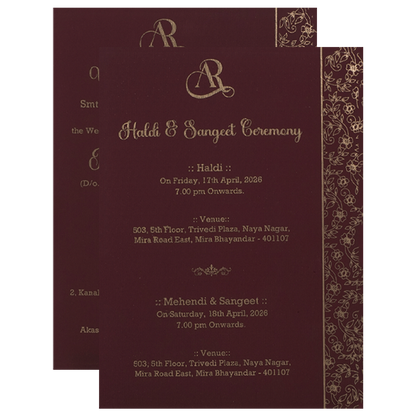 Maroon Gold Embossed Wedding Card-KSI64970