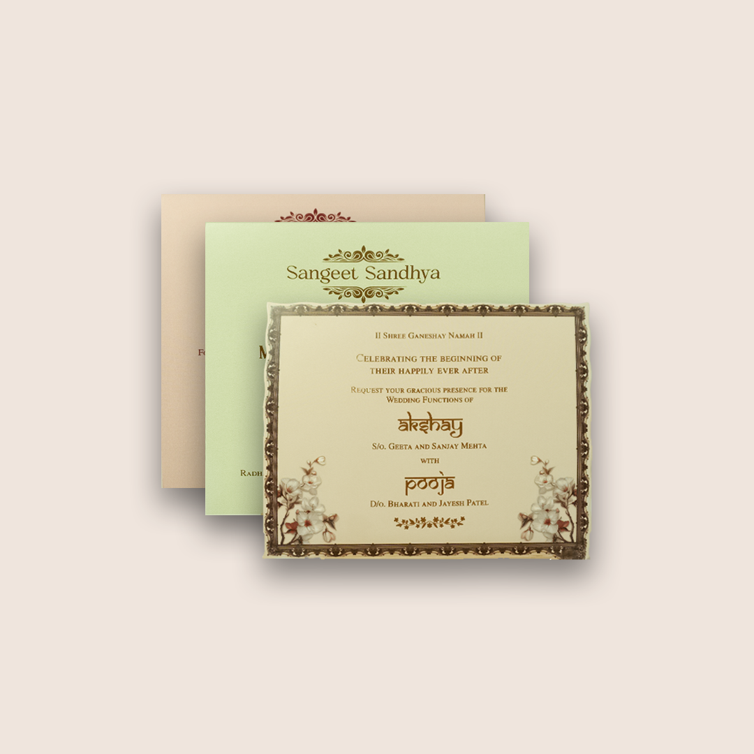 Grey Embossed Floral Padded Invitation Card - KPR026060
