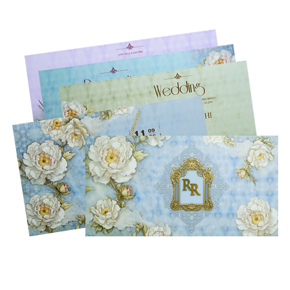 Blue Floral Embossed Luxury Wedding Invitation-KPR24730