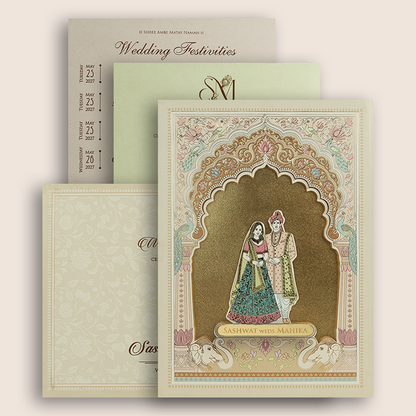 Cream Bride Groom Laser Cut Padded Wedding Card - KRE29060