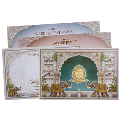 Royal Grey Palace Theme Wedding Card - KFR16330