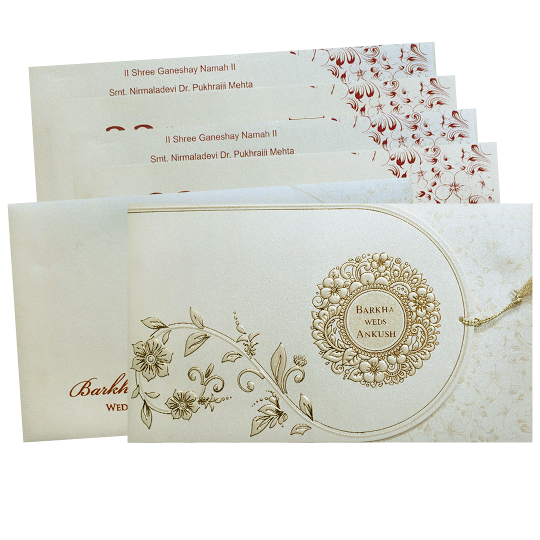 Ivory Gold Floral Mandala Wedding Invitation Card-KPR06400