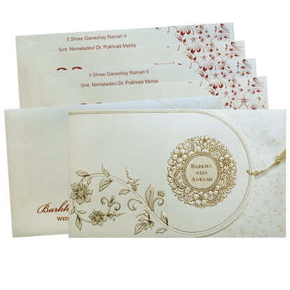 Ivory Gold Floral Mandala Wedding Invitation Card-KPR06400