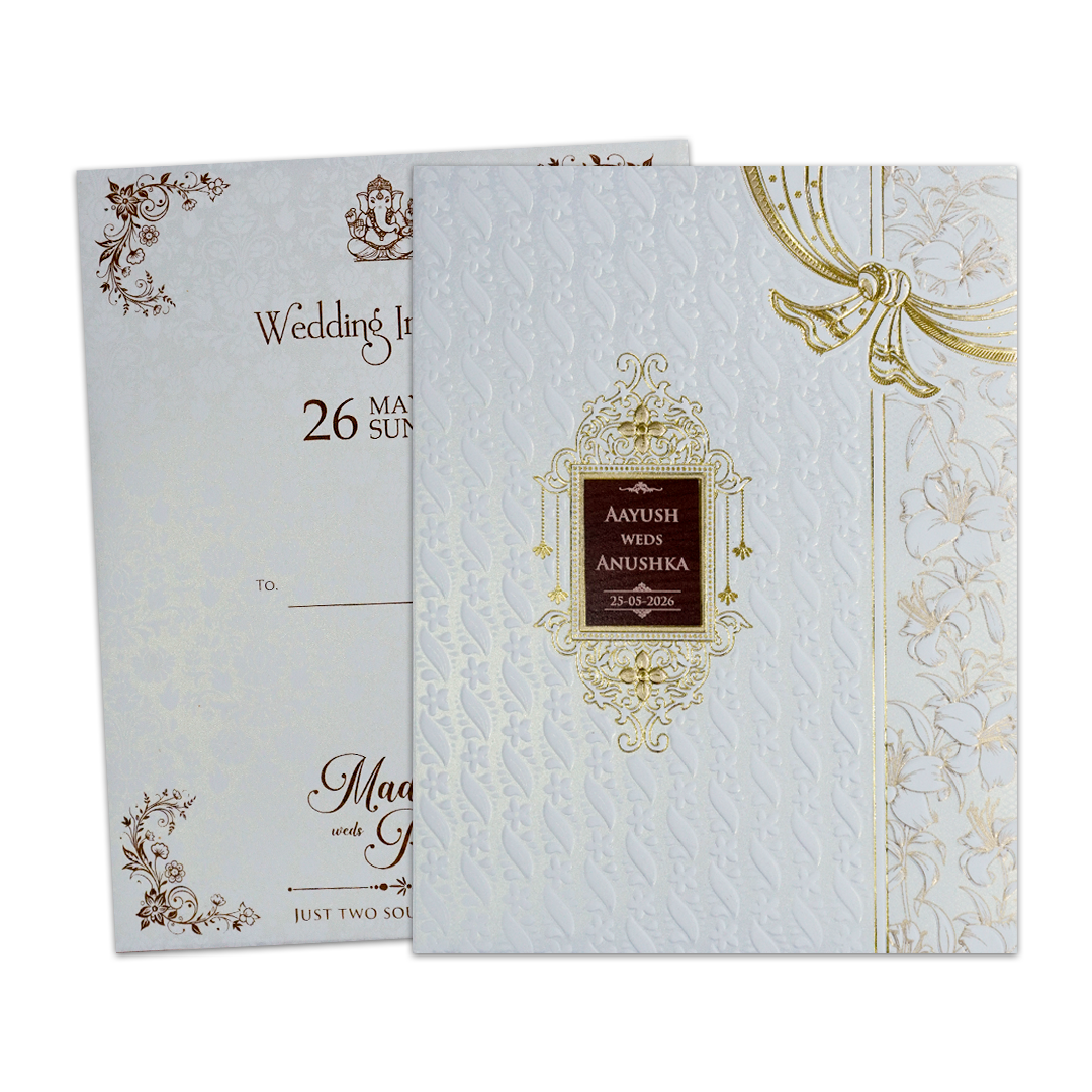 White Embossed Floral Padded Wedding Card-KSH73570
