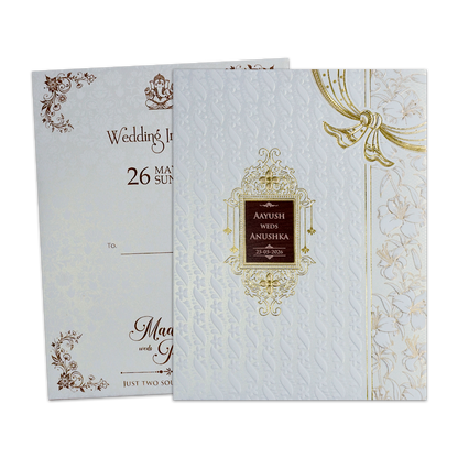 White Embossed Floral Padded Wedding Card-KSH73570