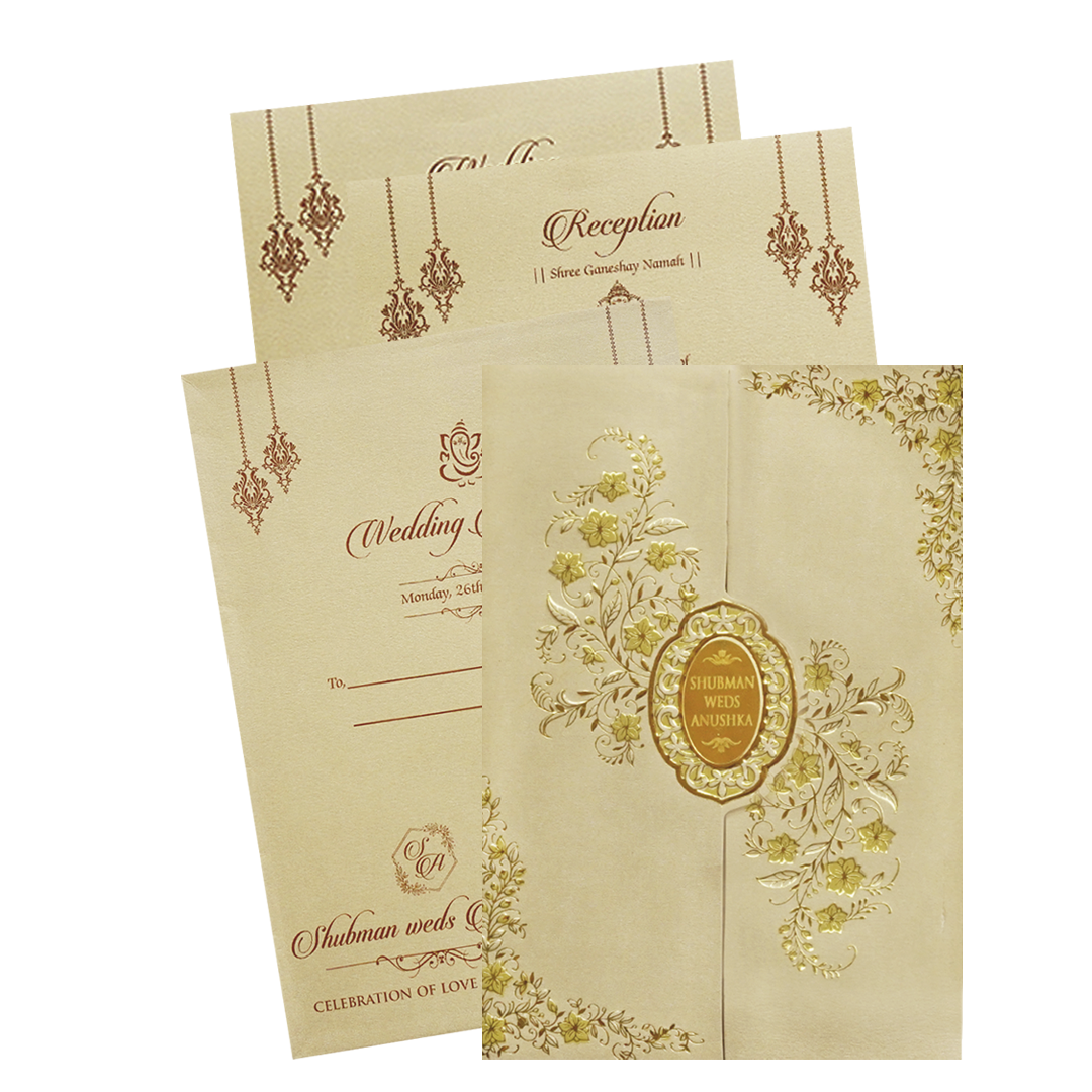 Metallic Gold Doorstyle Wedding Card-KRB09110