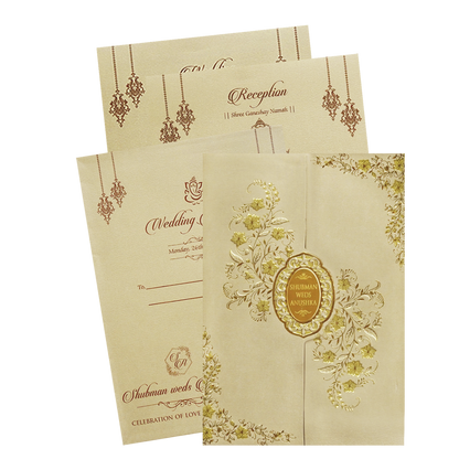 Metallic Gold Doorstyle Wedding Card-KRB09110