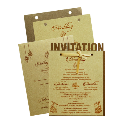 Gold Brown Laser Cut Wedding Card-KRB07100