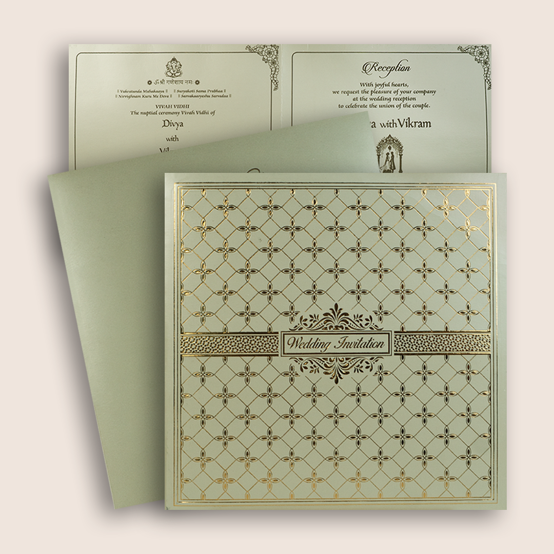 Metallic Olive Green Floral Pattern Wedding Invitation - KNPR3301G