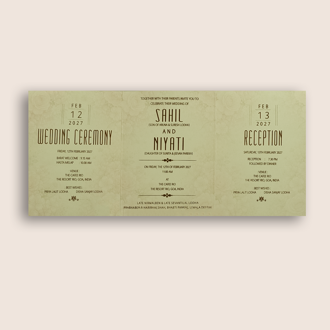 Cream Floral Laser Cut Bag Style Wedding Card - KPR07170