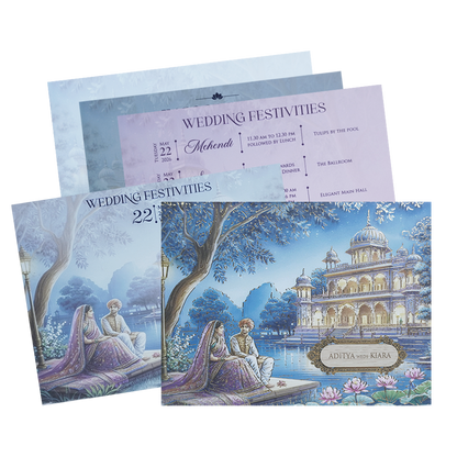 Blue Palace Couple Theme Wedding Card - KFR16290