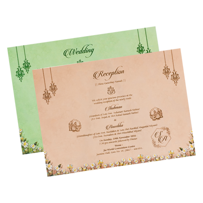 Emerald Blue Floral Padded Wedding Card-KRB09260