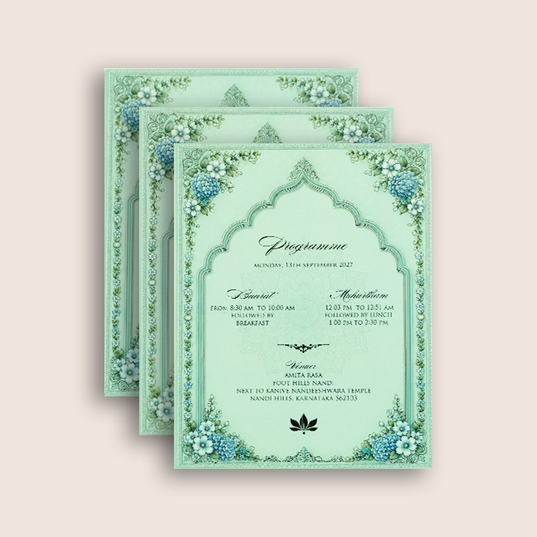 Pastel Green Traditional Hindu Wedding Invitation - KNLW202582