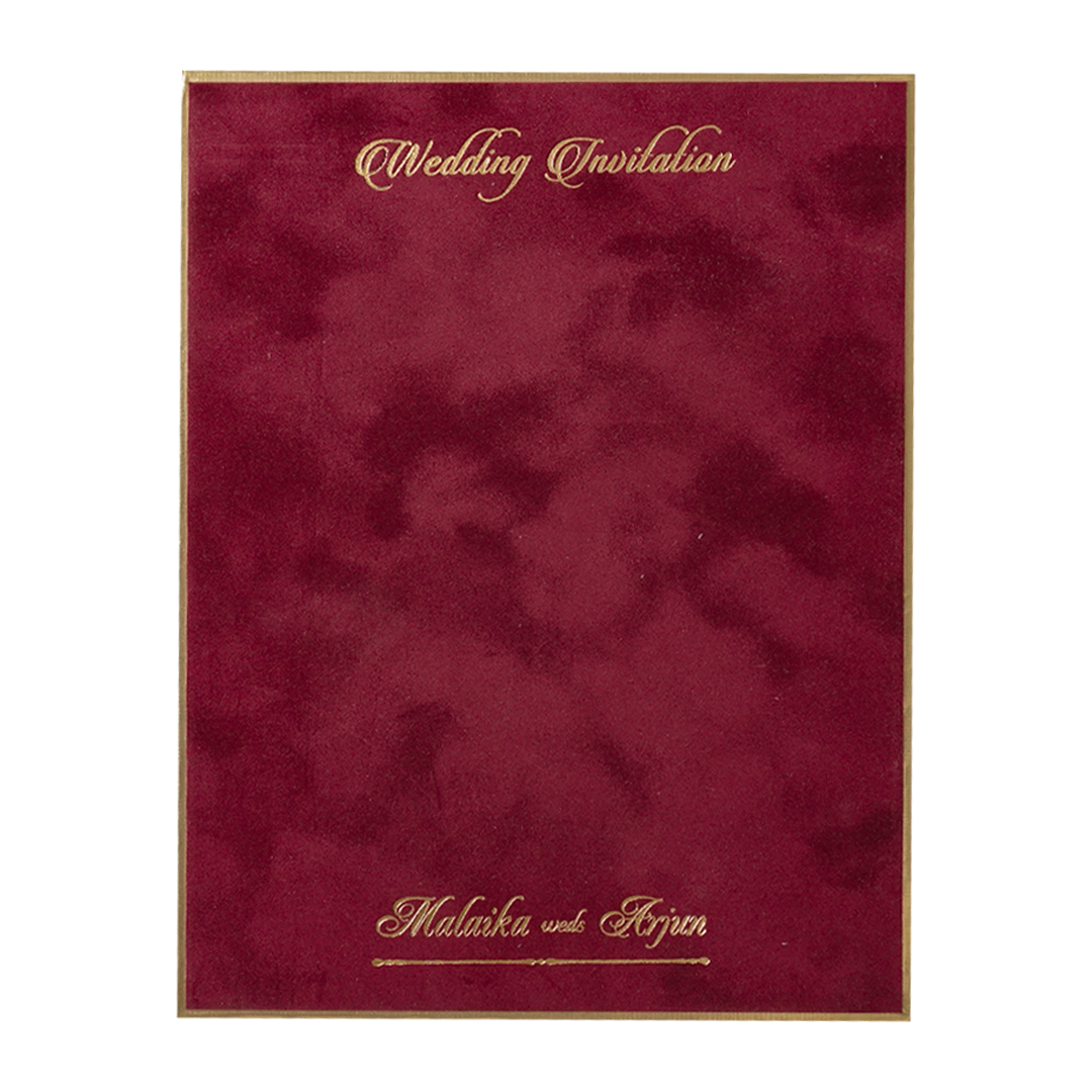 Maroon Floral Padded Wedding Card-KMMWD1156