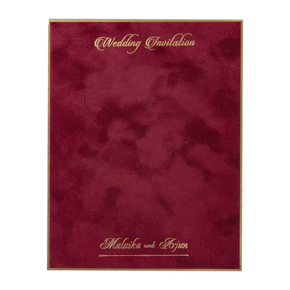 Maroon Floral Padded Wedding Card-KMMWD1156