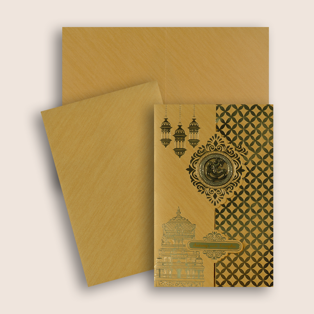 Gold Temple Arch Door Style Wedding Card - KNCM3601G