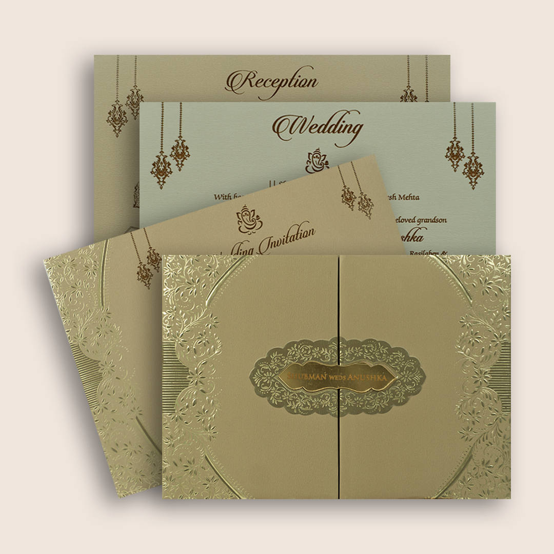 Beige Floral Door Style Padded Wedding Invitation - KRB10490