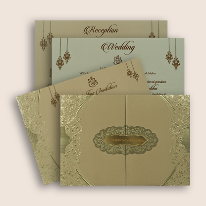 Beige Floral Door Style Padded Wedding Invitation - KRB10490