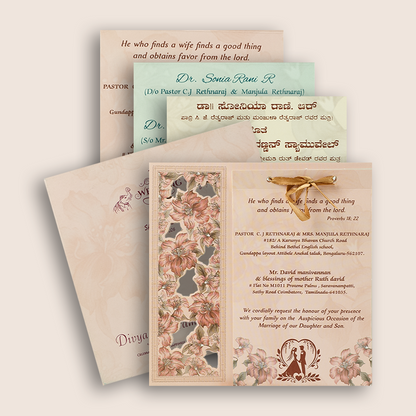 Peach Laser Cut Floral MDF Wedding Card - KNKA8050