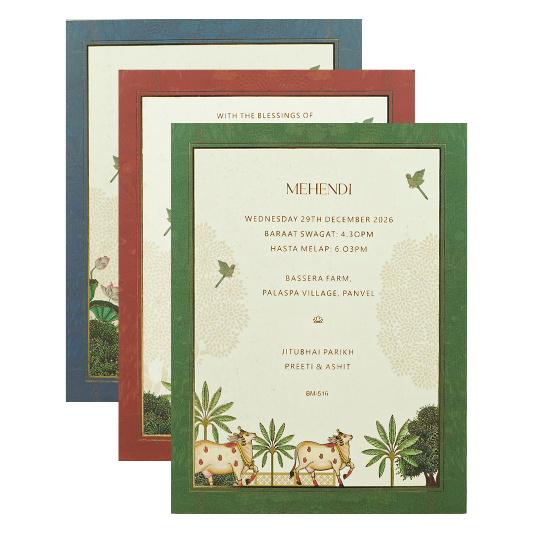 Green Red Cow Palm Padded Wedding Card-KBM05160