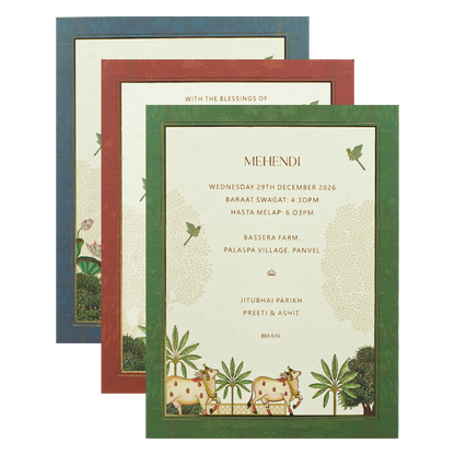 Green Red Cow Palm Padded Wedding Card-KBM05160