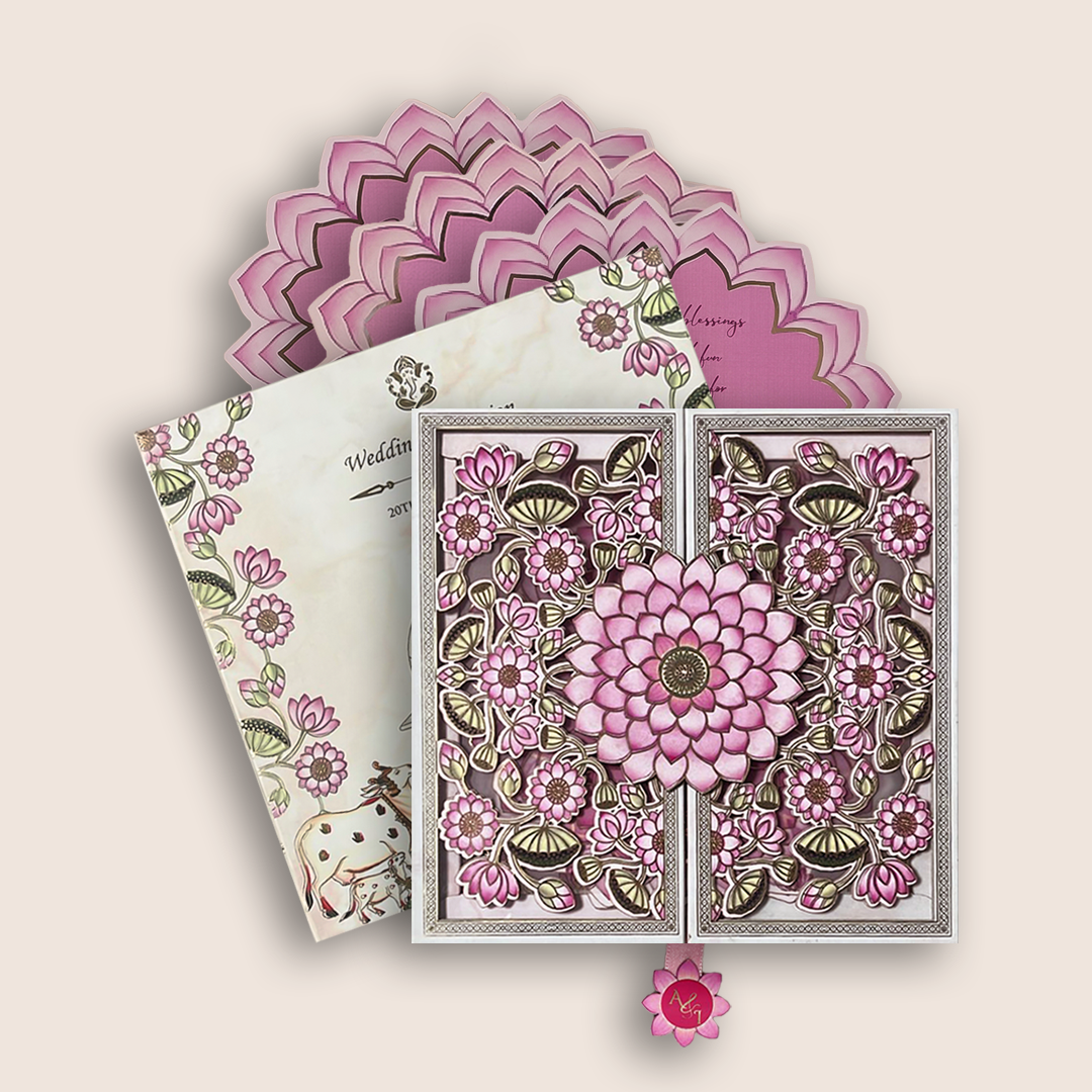 White Lotus Floral Premium Luxury Invitation - KNLW202568