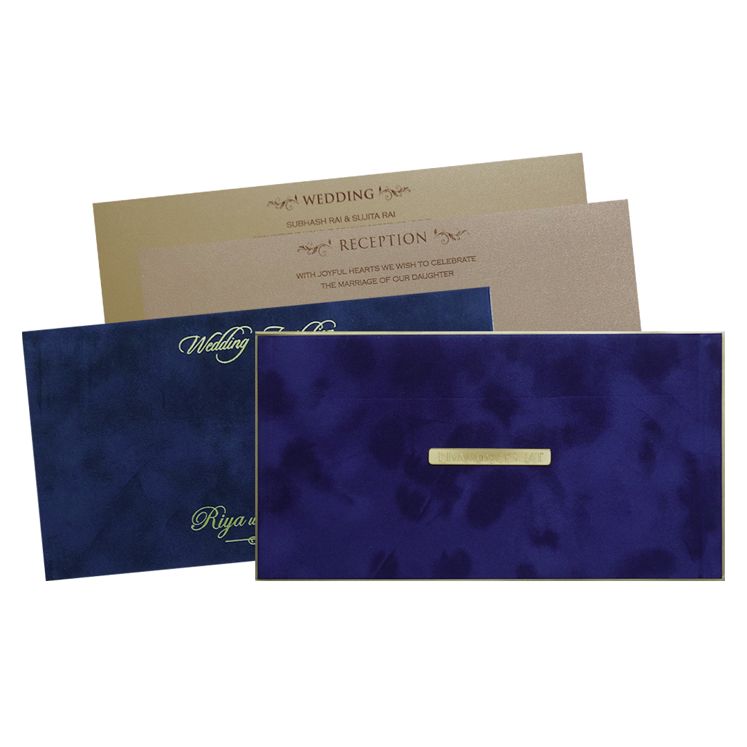 Royal Blue Velvet Padded Wedding Card -  KMMWD1148