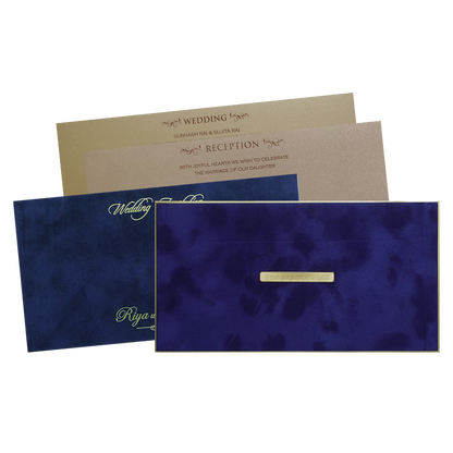 Royal Blue Velvet Padded Wedding Card -  KMMWD1148
