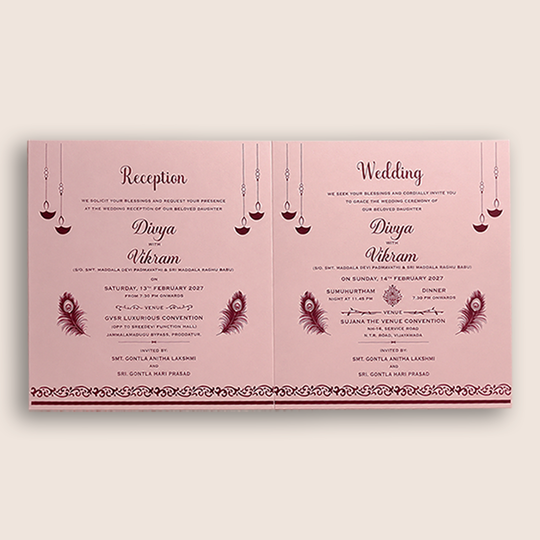 Pink Floral Lattice Wedding Card - KNRS6901